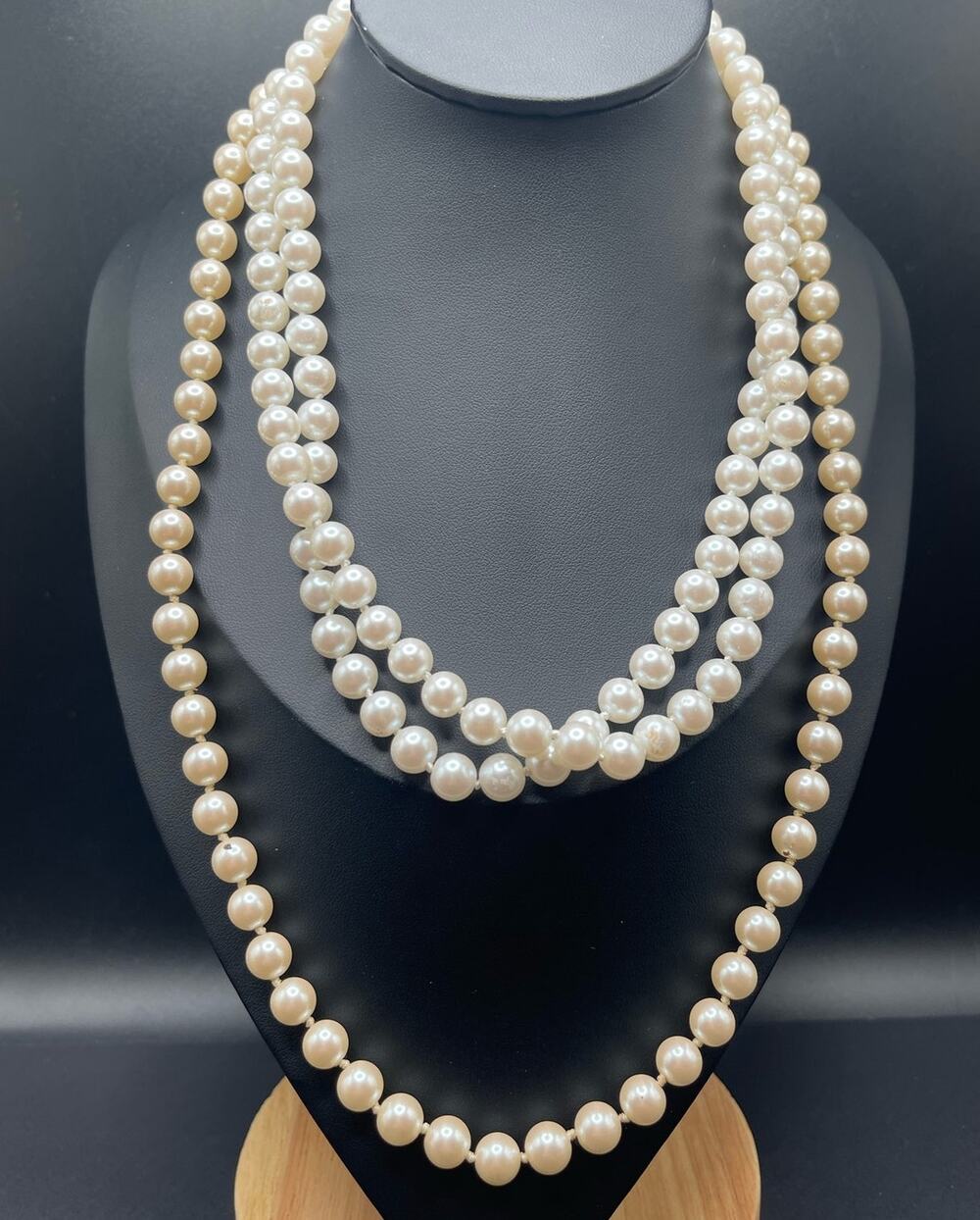 Vintage Carolee Imitation Pearl Beaded  34" and 24" Necklaces Signed Box Clasps
